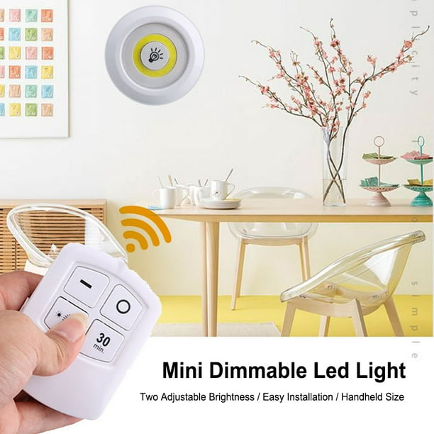 Mini Dimmable Led Light with Wire-Less Remote Control 3W COB Led Lamp Nightlight for Closets Wardrobe Cabinet Bedroom Lighting 